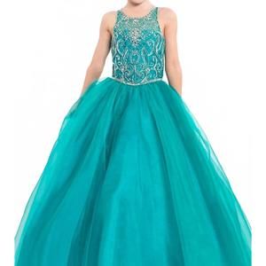 NEW RACHEL ALLAN halter beaded organza pageant ball gown in jade